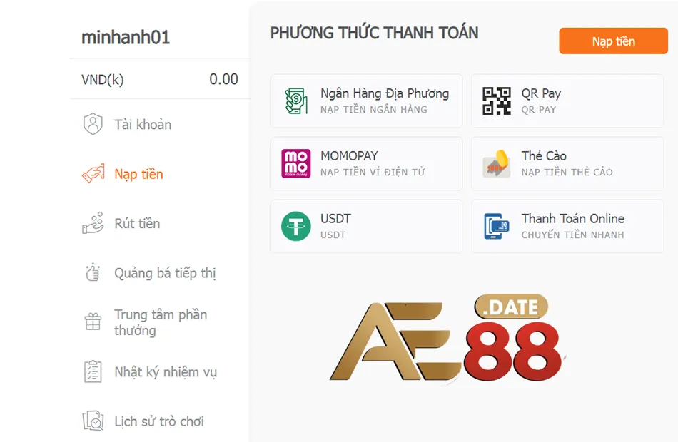Đa dạng những phương thức nạp tiền AE888 phổ biến nhất hiện nay